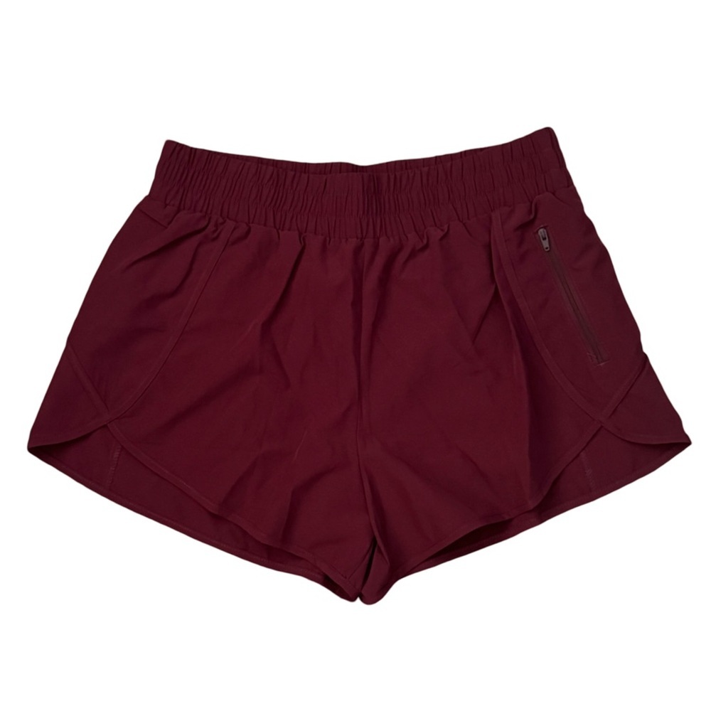 CUEPLY • Running Shorts Pickleball Athletic Gym Workout Burgundy Zipper Pocket